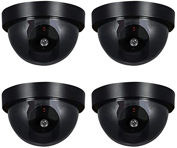 Henxlco 4Pack Dome Dummy Security Cameras Fake Infrared IR CCTV Surveillance Imitation Simulated Blinking LED CCTV Surveillance
