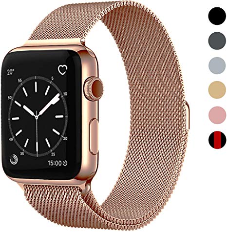 OSUVOX Compatible for IWatch Band, 38mm/40mm 42mm/44mm, Stainless Steel Loop Magnetic Band Compatible with Iwatch Series 5/4/3/2/1 (Rose Gold, 42mm/44mm)