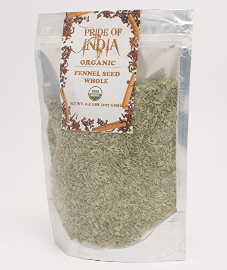 Pride Of India - Organic Fennel Seed Whole, Half Pound