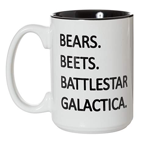 Bears Beets Battlestar Galactica Mug - The Office Fan Inspired - 15oz Deluxe Double-Sided Coffee Tea Mug