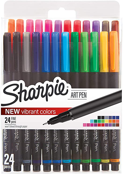 Art Pens, Fine Point, Assorted Colors, 24 Count, 1 Pack