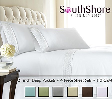 Southshore Fine Linens® 4-piece 21 Inch Deep Pocket Sheet Set with Beautiful Lace - WHITE - King
