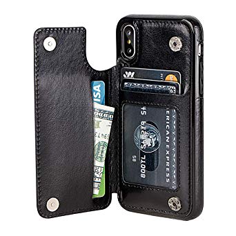 xhorizon SR iPhone X/XS Wallet Case with Card Holder, Premium PU Leather Kickstand Case, Double Magnetic Clasp Shockproof Folio Flip Protective Defender Shell for iPhone X/iPhone Xs (5.8 inch)