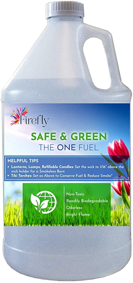 Firefly Eco-Friendly Safe and Green Tiki Torch Fuel - Non Toxic Lamp Oil - Biodegradable - Virtually Odorless - Paraffin Kerosene Alternative - Indoor Outdoor Use - Lamps, Lanterns, Candles