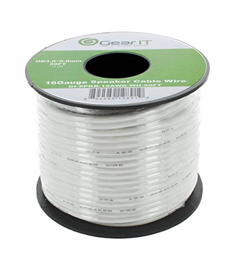 16AWG Gauge Speaker Wire, GearIT Pro Series 16 AWG Gauge Speaker Wire Cable (100 Feet / 30.48 Meters) Great Use for Home Theater Speakers and Car Speakers, White