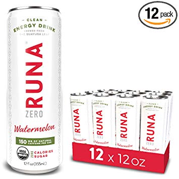 RUNA ZERO Organic Clean Energy Drink from the Guayusa Leaf, Watermelon, Calorie Free & Sugar Free, 12 Ounce (Pack of 12)