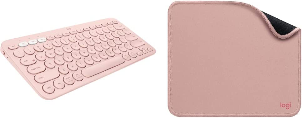 Logitech K380 Wireless Multi-Device Keyboard - Rose & Mouse Pad - Studio Series, Computer Mouse Mat, Darker Rose