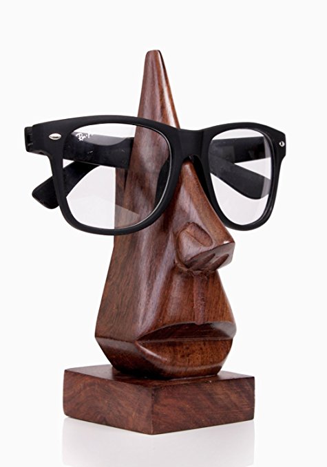 Classic Hand Carved Rosewood Nose Shaped Eyeglass Spectacle Holder Stand Store Indya Gifts