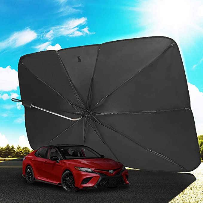 JoyTutus Pickup MPV Truck Car Windshield Umbrella Without Safety Hammer, The 360° Rotation Bendable Shaft, Foldable Car Sun Shade for Front Windshield Umbrella, Easy to Store and Use，59''x 33''