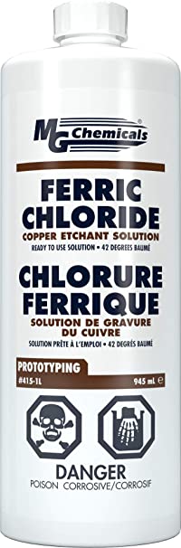 MG Chemicals 415 Ferric Chloride Copper Etchant Solution, 945mL Liquid Bottle, 1 Quart (415-1L),Dark Brown