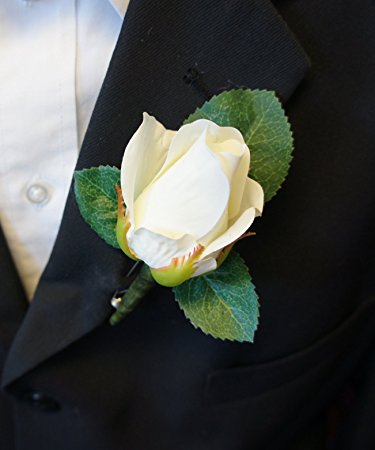 Boutonniere - Live-Feel Real Touch classic keep sake rose boutonniere. Pin included