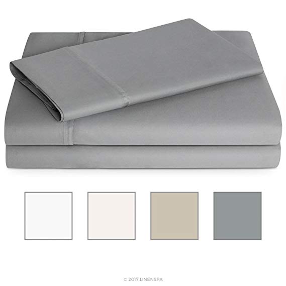 Linenspa 600 Thread Count Ultra Soft, Deep Pocket Cotton Blend Sheet Set - Twin - Stone