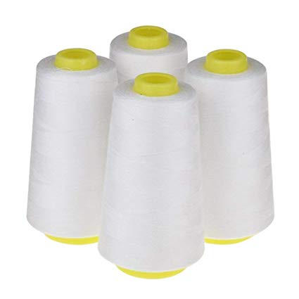 LNKA 4 Pack of 3000 Yard Spools White Sewing Thread All Purpose 100% Spun Polyester Overlock Cone (Upholstery, Canvas, Drapery, Beading, Quilting)