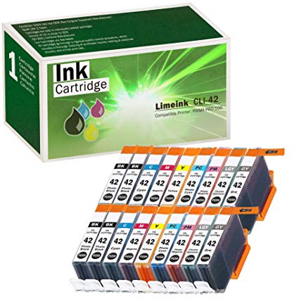 Limeink 18 Pack Compatible High Yield Ink Cartridges Replacement for CLI-42 (4 Black, 2 Cyan, 2 Magenta, 2 Yellow, 2 Photo C, 2 PM, 2 Gray, 2 Light Gray) For Canon PIXMA PRO-100 100 100S CLI 42 Pro100
