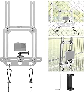 Neewer Camera Fence Mount for Live Streaming Compatible with Gamechanger App, Metal Chain Link Fence Phone Mount Holder Compatible with Mevo Start GoPro Max 360 DJI iPhone for Baseball, PA036 Silver