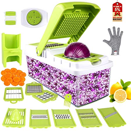 Vegetable Chopper, ONSON Food Chopper Cutter Onion Slicer Dicer, 10 in 1 Veggie Slicer Manual Mandoline for Garlic, Cabbage, Carrot, Potato, Tomato, Fruit, Salad