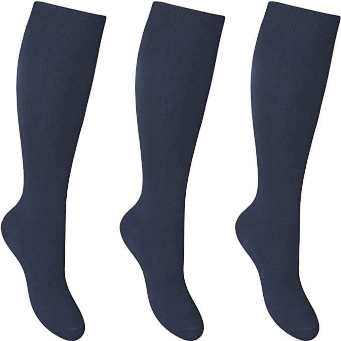 Ladies & Girls Knee High Length Cotton Rich Everyday School Socks (3 Pair Multi Pack)