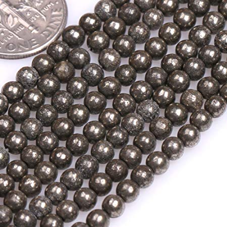 GEM-inside Pyrite Gemstone Loose Beads 4mm Round Silver Gray Energy Stone Power Beads For Jewelry Making 15"