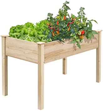 KINGSO Raised Garden Bed Elevated Wood Planter Box Outdoor Raised Wooden Planter Garden Box Kit with Legs for Vegetable Flower Herb Gardening Backyard Patio Natural, 48.5 x 24.5 x 30 inch