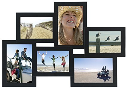 Malden International Designs Crossroads Puzzle Collage Picture Frame, 6 Option, 3-3.5x5 & 3-4x6, Black