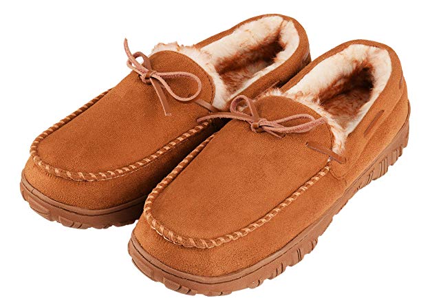 CareBey Mens Indoor Outdoor Comfortable Warm Moccasin Slippers with Non-Slip Rubber Sole Driving Loafer Slip-on Shoes for Winter