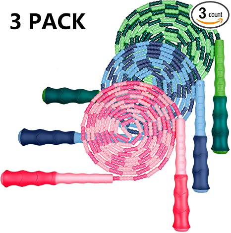 Zonon 3 Pieces Soft Beaded Jump Rope Adjustable Segment Skipping Rope Tangle-Free Jump Rope with Anti-Slip Grip for Outdoor and Indoor Sports