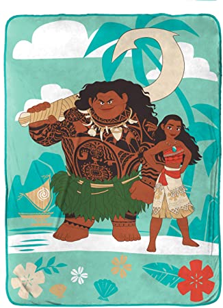 Jay Franco Disney Moana Maui Tropical Raschel Blanket- Measures 60 x 80 inches, Kids Bedding - Fade Resistant Super Soft - (Official Disney Product)