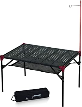 iClimb Extendable Folding Table Large Tabletop Area Ultralight Compact with Hollow Out Tabletop for Camping Backpacking Beach Concert BBQ Party, Three Size (Black - XL   Hanger)