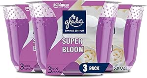 Glade Candle Super Bloom, Fragrance Candle Infused with Essential Oils, Air Freshener Candle, 3-Wick Candle, 6.8 Oz, 3 Count