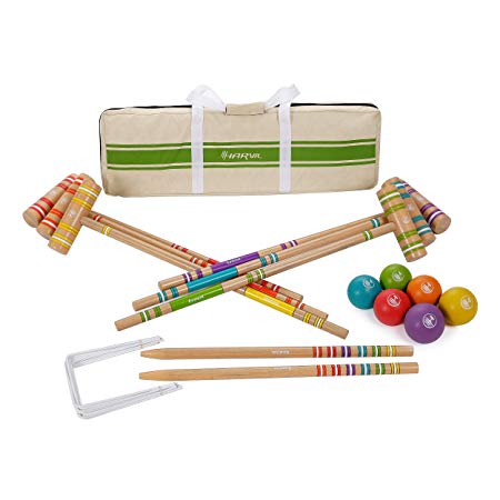 Harvil 6-Player Croquet Set for All Ages with Mallets, Balls, Stake Posts, Wickets, and Carrying Case