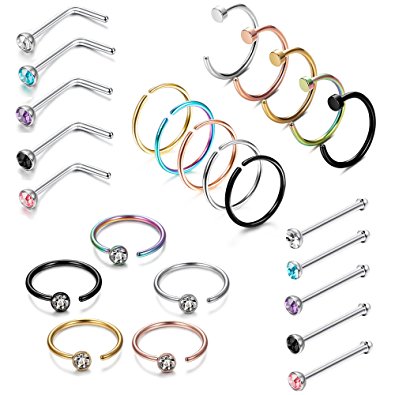 LOYALLOOK 25PCS Stainless Steel Fake Septum Ring Nose Hoop Piercing Clicker Ring Retainer Set Body jewelry Piercing