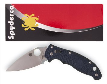 Spyderco C101PDBL2 Manix Pocket Knife with Folding Blade Plain Edge Drop Point, 3 3/8-Inch