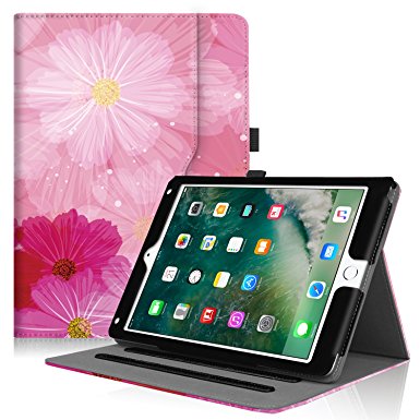 Famavala Vegan Leather Case Cover With Pocket For 9.7 Inch Apple iPad 2017 / iPad Air 2 / iPad Air Tablet; Case Supports [Multi-Angle Viewing][Corner Protection][Auto Wake / Sleep] (LoveFlower)