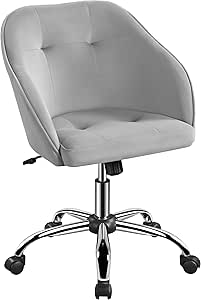 Yaheetech Chaise de Bureau Fauteuil Ergonomique Pivotante Dossier Inclinable à 360° en Velours avec Hauteur d'Assise Réglable pour la Maison/Le Bureau Gris Clair