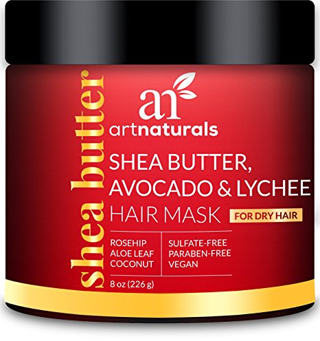 ArtNaturals Shea-Butter Avocado and Lychee Hair-Mask – 8 Oz – Moisturizing Silk – Nourishing For Dry and Damaged Hair – Sulfate-Free, Paraben-Free and Cruelty-Free – Coconut, Aloe Vera and Rosehip