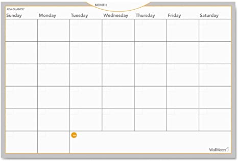 AT-A-GLANCE AW602028 WallMates Self-Adhesive Dry Erase Monthly Planning Surface, 36 x 24