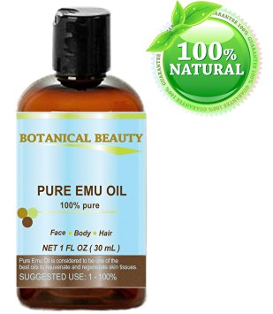PURE EMU OIL, 100% Pure, 1 oz-30 ml. For Face, Hair, Body and Nails. Great for Dermatitis, Psoriasis, Eczema, Brittle Nails, Dry Hair & Scalp, Burns, Pain, Stretch Marks, Rosacea, Cuts, Scars, Anti- Aging and More! by Botanical Beauty