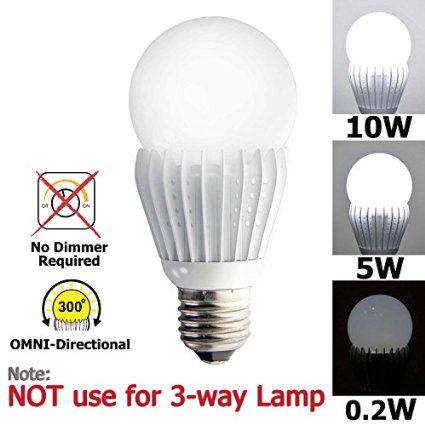 iSmartLED 3 Switchable lighting Levels LED Bulb of 10502W Not for 3-way lamp or socket and No Dimmer Required A19 Medium Base Dimmable Daylight White 60W Equivalent Incandescent Bulb for Type E26 E27 LED Light Bulb 900lm Color Temperature 6000K 300 Degree Wide Angle Light DistributionPrevious Brand Dimmabled
