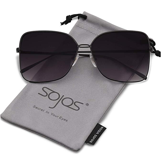 SOJOS Fashion Oversized Square Sunglasses for Women Flat Mirrored Lens SJ1082