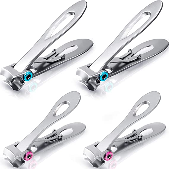 4 Pieces Fingernail Clippers Oversized Thick Nail Clippers Wide Jaw Finger Nail Cutters Toenail Clippers for Thick Nails Large Toenail Clippers Cutter Trimmer for Women, Men and Seniors, Silver