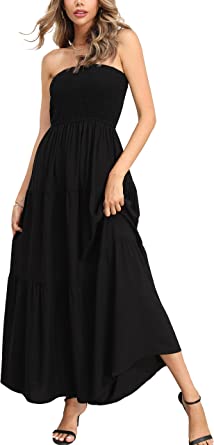 CHICGAL Women's Strapless Maxi Dresses for Summer Vacation Sundress Ruffle Long Beach Cover Ups