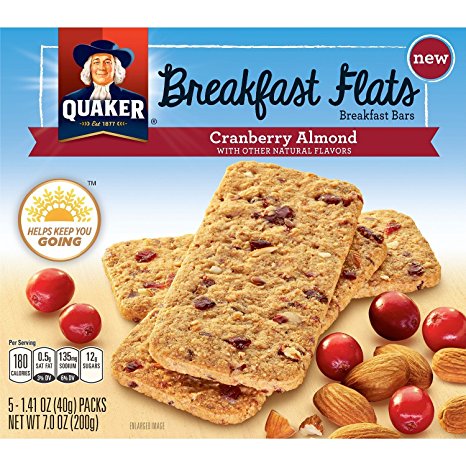 Quaker Breakfast Flats, Cranberry Almond, Breakfast Bars, 5 Pouches, 3 Bars in Each Pouch