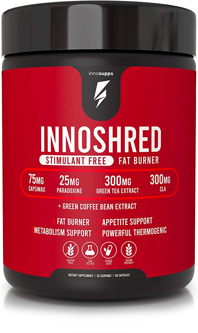 Inno Shred Fat Burner Stimulant Free - Advanced Weight Loss Supplement, Appetite Suppressant - 75mg Capsimax, Grains of Paradise, Zero Caffeine, Green Tea Extract - 60 Veggie Capsules