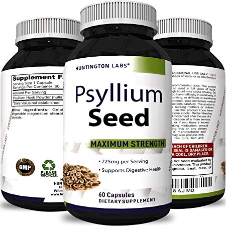 Premium Psyllium Husk Powder Pills Soluble Fiber Pure Natural Supplement Pills Weight Loss Digestive Aid Constipation Relief Appetite Suppressant Cleanse Detox for Men and Women by Huntington Labs