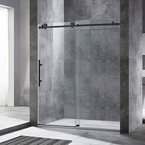 WOODBRIDGE Frameless Sliding Shower, 54"-60" Width, 76" Height, 3/8" (10 mm) Clear Tempered Glass, Matte Black Finish, Designed for Smooth Door Closing and Opening. MSDC6076-MBL, 60"x76",