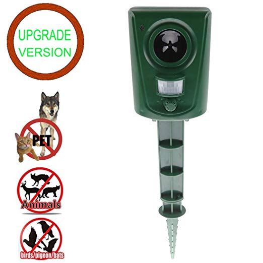 AUSKDB Ultrasonic New cat Repellent, battery Powered Waterproof PIR Sensor Repeller for Cats, Dogs, Birds