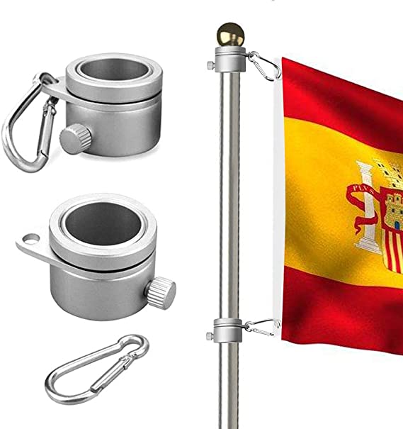2 Pack Aluminum Alloy Flagpole Mounting Rings, 360° Anti Wrap Rotating American Flagpole Heavy Duty Spinning Flag Pole Kit with Carabiner for 0.75-1.02Inch Dia US Flag Accessories