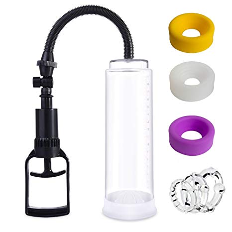 Vacuum Man's Manual Penis Pump with Powerful Suction for Maxium Width with Easy Grip Pump Handle & Includes Free Cock Ring