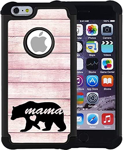 CorpCase - Hybrid Case for iPhone 6 Plus/iPhone 6S Plus - Mama Bear Pink Wooden/Unique Case with Great Protection