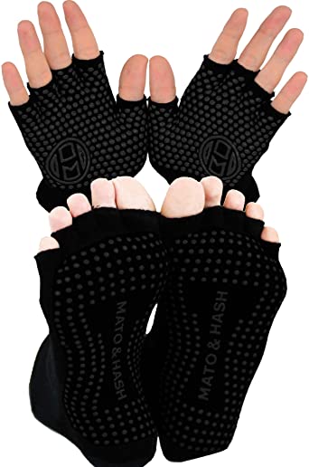 Yoga Gloves AND Socks COMBO PACK | Yoga Gear for Women & Men | by Mato & Hash